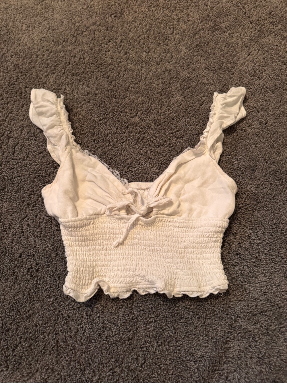 Smocked White Ruffle Crop Tank Top